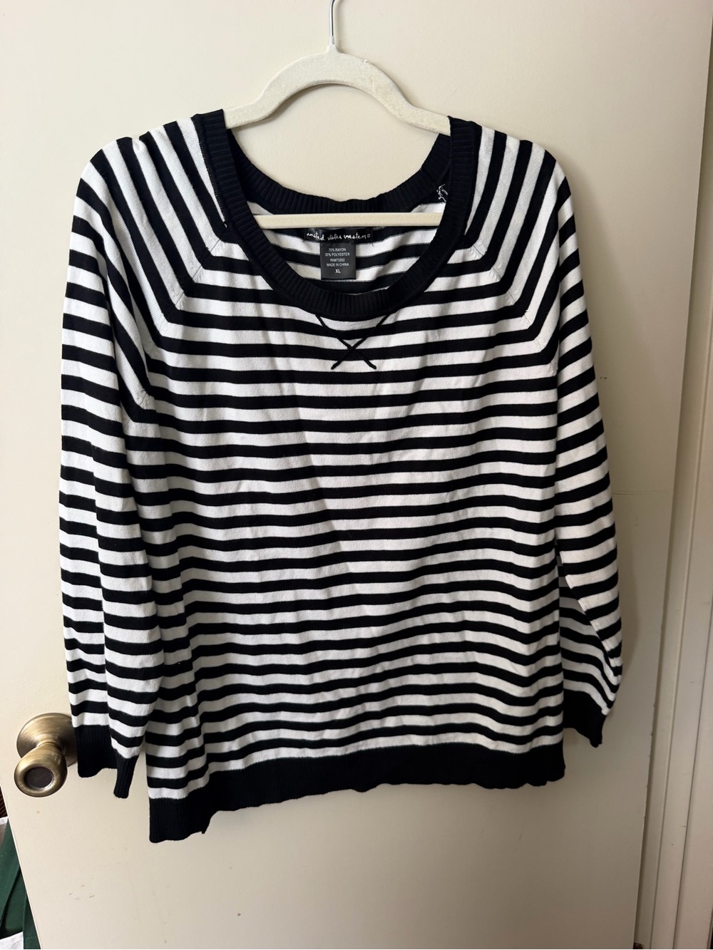 united states sweaters Black & White Striped Knit Top